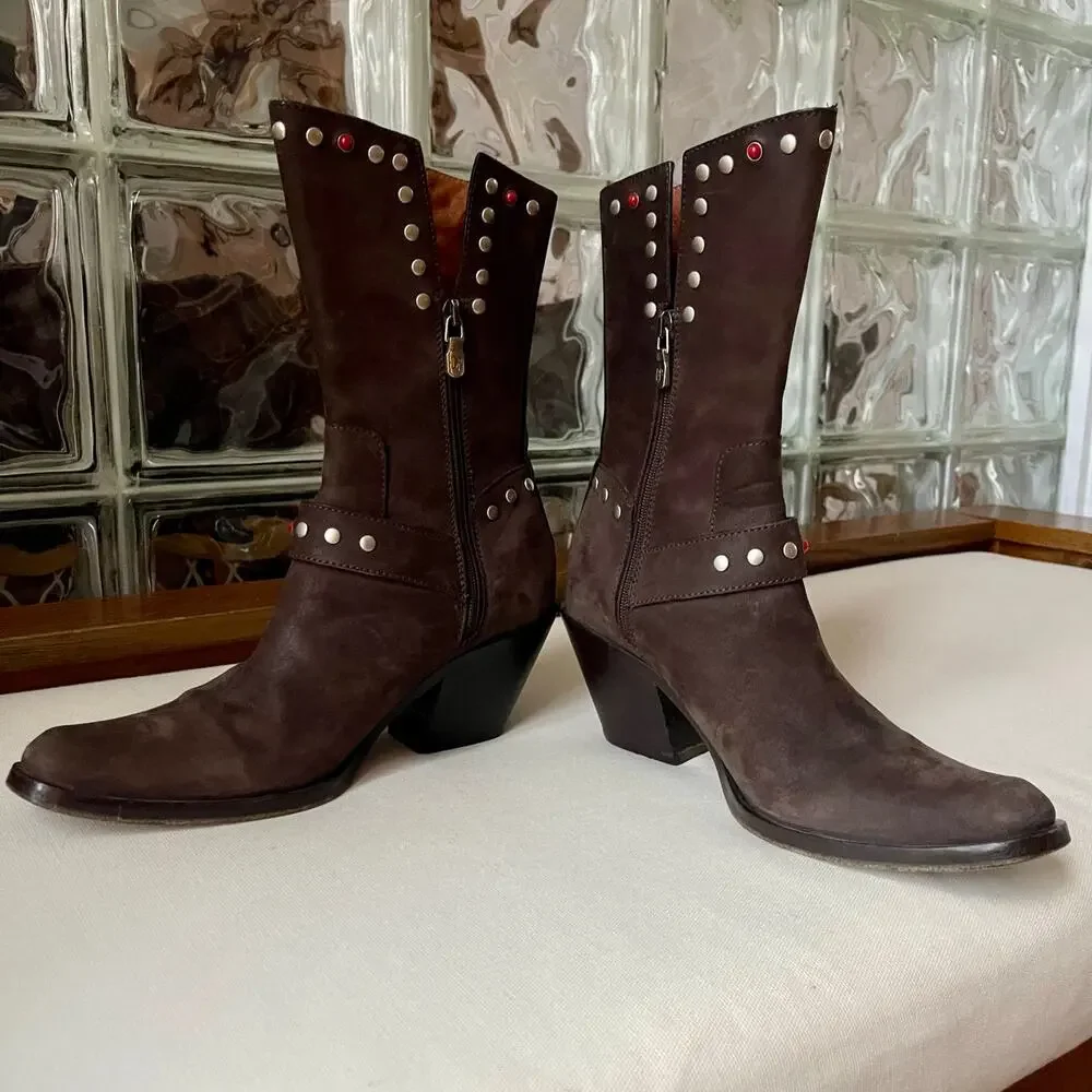 Donald J Pliner Western Couture Collection Noel Brown Boots 6.5 - Picture 6 of 10